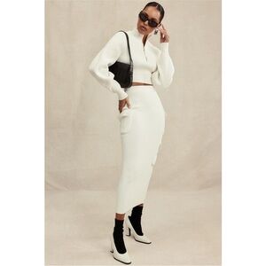 House of CB Reeva WHITE BALLOON SLEEVE RIBBED Cropped‎ SWEATER size XS